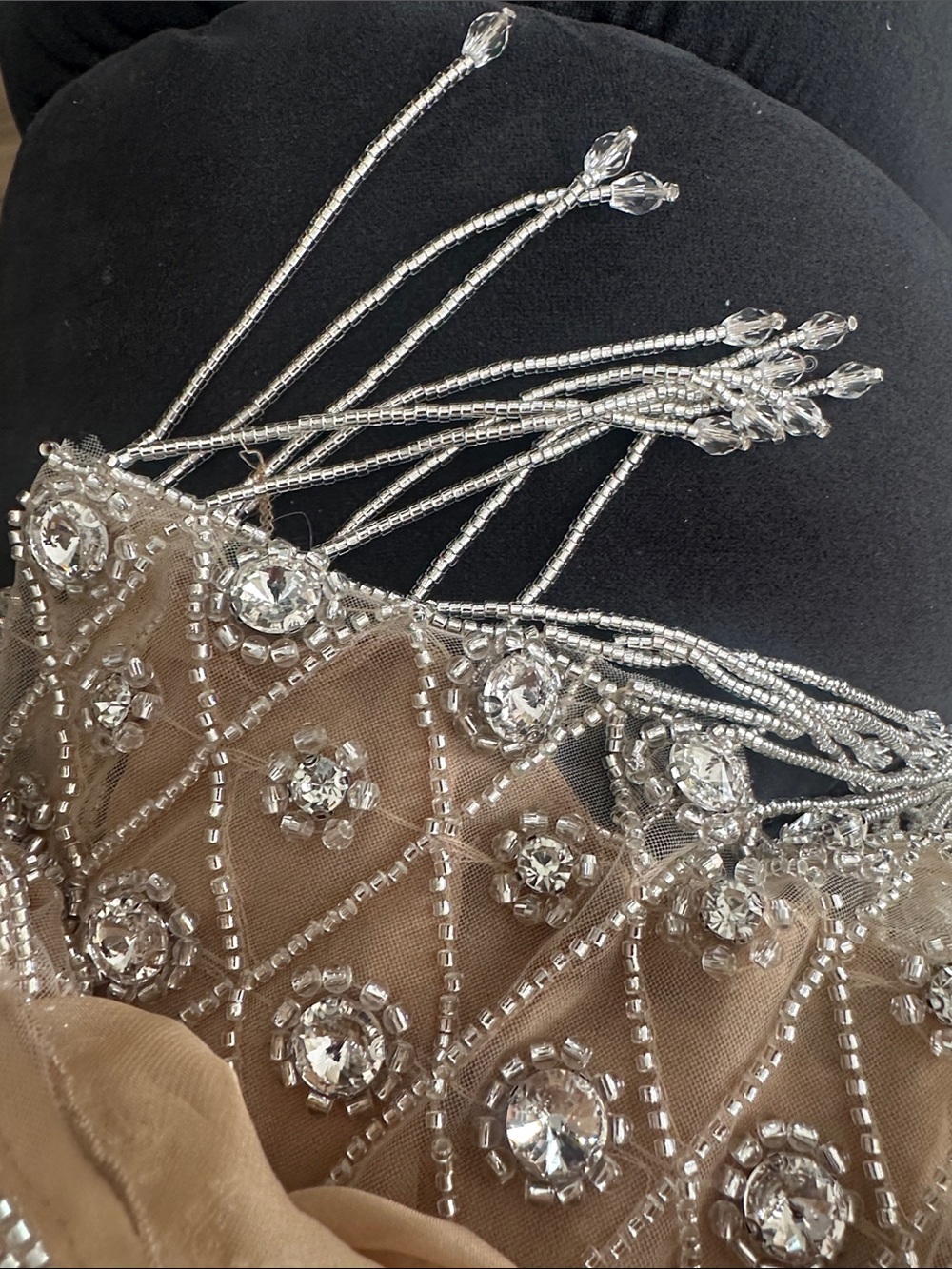JEWEL BEADED SHORT DRESS
(damaged, missing one jewel on the left shoulder) - Picture 9 of 12